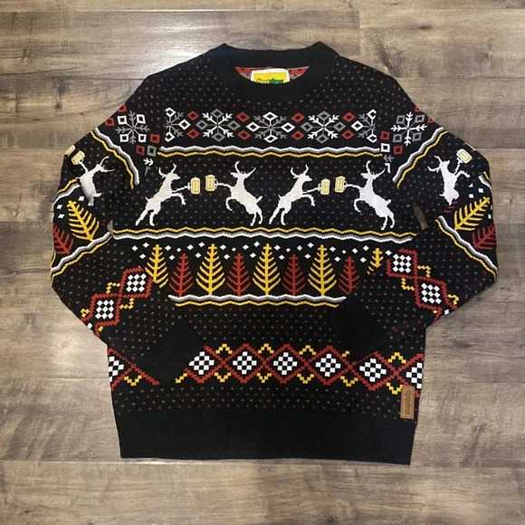 🦌 Tipsy Elves Men's "Caribrew" Reindeer Cheersing Sweater Size M - Picture 2 of 4